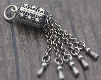 1PC-Sterling Silver Tassel Charm,Hollow Flower Tassel Charm,Silver Chain Tassel,Tassel for Earrings for Necklace,Tassel Jewelry