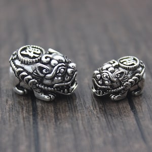 Sterling Silver Pixiu Bead,Good Fortune Pixiu Bead,Lucky Bead,Silver Spacer Bead
