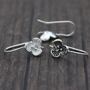 1 Pair Sterling Silver Flower Ear Wires,Silver Floral Earring Hooks with Loop,Earring Findings