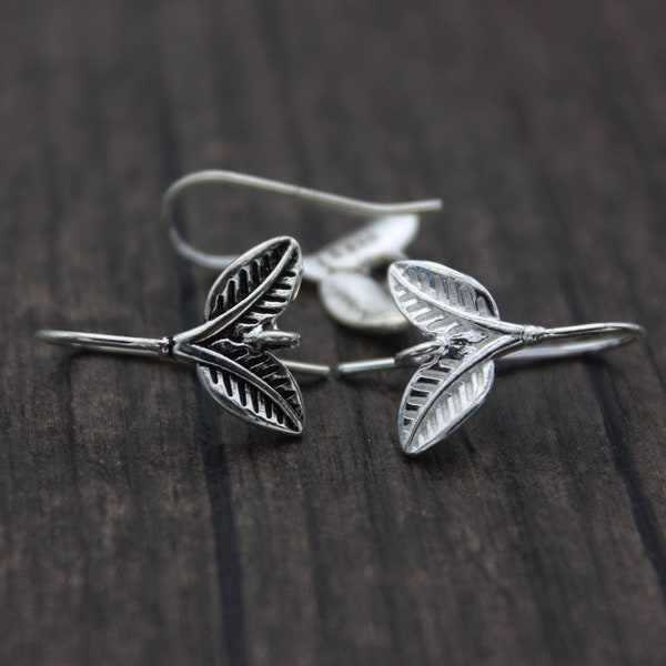 1 Pair Sterling Silver Leaf Ear Wires,Silver Leaf Earring Hooks with Loop,Earring Findings