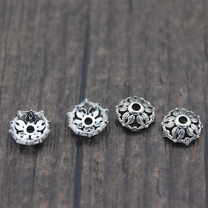 4 Sterling Silver Bead Caps,8mm Silver Flower Bead Caps,Hollow Bead Caps,Flower Caps