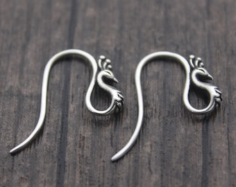 1 Pair Sterling Silver Peacock Ear Hooks,Silver Bird Earring Hooks,Silver Hook Earrings,Earring Findings