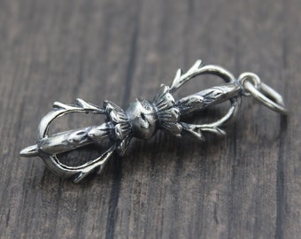 1PC Sterling Silver Double Dorje Pendant,Buddhist Vajra Dorje Cross Charm Pendant