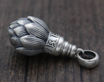 1PC Sterling Silber Lotus Blume Gebetsbox mit tibetischem OM Mantra, Wunschbox