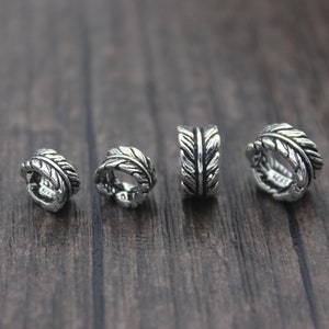 2 Sterling Silver Leaf Beads,7mm 8.8mm Silver Flat Round Leaf Beads,Large Hole Leaf Spacer Beads