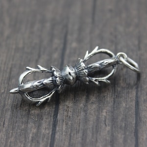 1PC Sterling Silver Double Dorje Pendant,12x40mm Buddhist Vajra Dorje Cross Charm Pendant