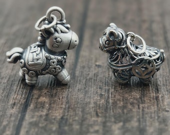 1PC Sterling Silver Year of the Horse Charm,3D Horse Charm,Animal Charm,Zoo Charm,Zodiac Charm for New Year