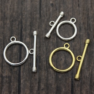 2PCS Sterling Silver Toggle Clasps,10MM 12MM Gold Plated Round Toggle Clasp Set,Bracelet Clasps,Necklace Clasps