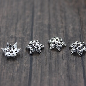 4 Sterling Silver Flower Bead Caps,8mm Hollow Flower Bead Caps,Flower Caps