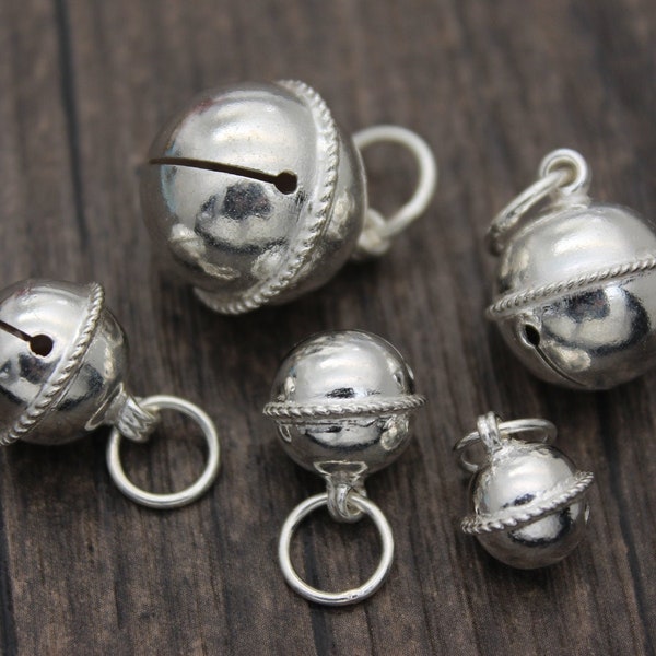 1PC Sterling Silver Bell Charm,10/12/14/16/18MM (for selection) Sterling Silver Flower Bell Charm,Jingle Bell