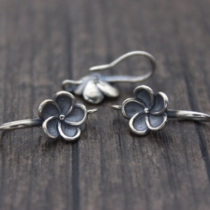 1 Pair Sterling Silver Flower Ear Wire,Silver Floral Earring Hook,Flower Ear Hook with Loop,Earring Findings