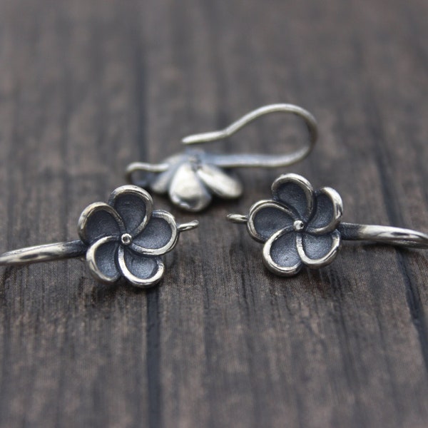 1 Pair Sterling Silver Flower Ear Wire,Silver Floral Earring Hook,Flower Ear Hook with Loop,Earring Findings