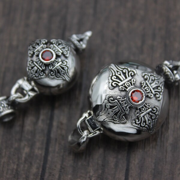 1PC Sterling Silver Prayer Box with Tibetan Om Mantra,Sterling Silver Locket Pendant,Silver Box Pendant,Wish Box