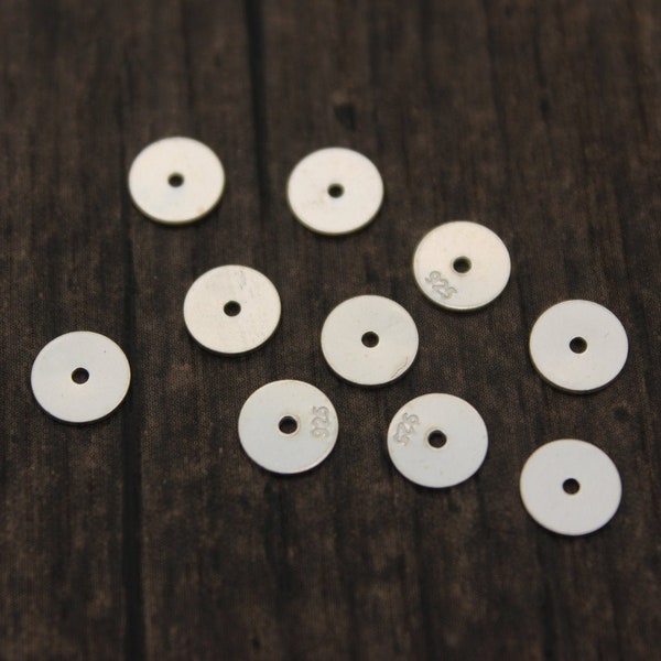 10 Sterling Silver Flat Round Disc Spacer Beads,6mm Silver Round Spacer Beads,Silver Flat Round Beads,Silver Round Disc