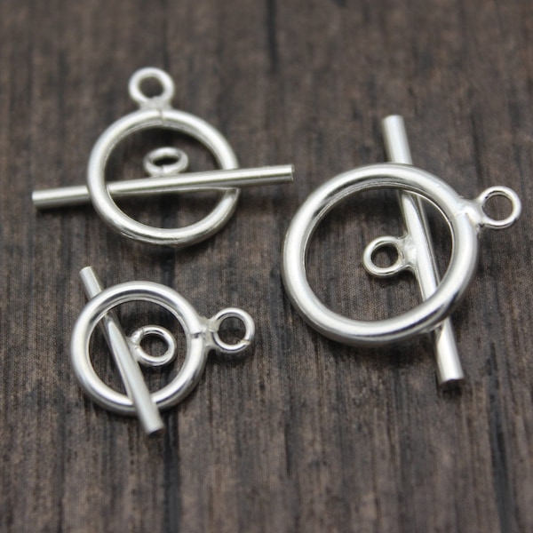 10 mm/12 mm/15 mm Sterling zilveren Toggle gesp, ronde Toggle gesp set, armband sluiting, ketting gesp