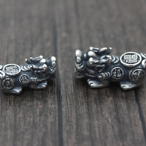 1PC Sterling Silver Chinese Lucky Animal Pixiu Bead,Good Fortune Pixiu Bead,3D Pi Xiu Bead,Lion Bead,Bracelet Bead