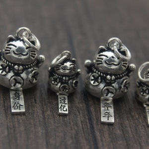 Sterling Silver Lucky Cat Charm,Good Fortune Cat Charm,Cat pendant,Cat Jewelry, Chinese Lucky Cat Charm