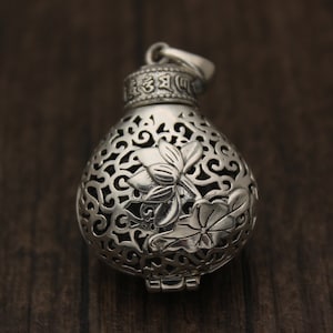 Sterling Silver Lotus Flower Locket Pendant,Silver Prayer Box,Silver Flower Locket,Silver Box Pendant,Wish Box