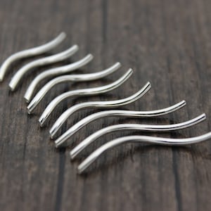 10 Sterling Silver Tube Beads,1.5mm x 20mm/25mm/30mm,Silver Curved Tube Beads,Silver S Shape Tubes
