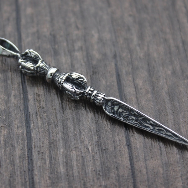 1PC Sterling Silver Phurba Dagger Pendant,Sterling Silver Dorje Vajra Phurba Dagger,Silver Dagger Charm