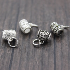 2 Sterling Silver Flower Bail Tubes,Floral Tube Bails,Bail Connectors,Charm Holder,Pendant Holder,Pendant Bails,Charm Bails