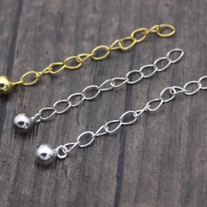 4 Sterling Silver Ball Extension Chains,40mm Silver Round Ball Extenders,Gold Plated Extension Chains,Silver Extend Chains