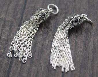 1PC-Sterling Silver Tassel Charm,36mm Sterling Silver Chain Tassel Charm,Tassel Jewelry