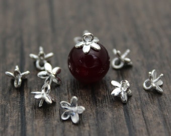 10pcs-6mm Sterling Silver Flower Bead Caps with Peg for Top Drilled Beads,Peg Bead Caps