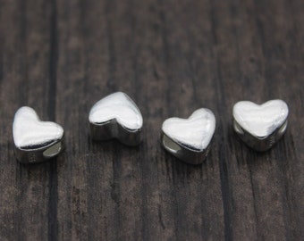 4 Sterling Silver Heart Beads,Silver Heart Spacer Beads,Silver Love Beads,Silver Love Heart Beads