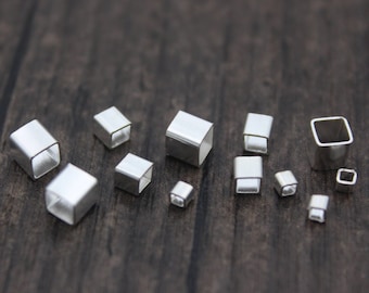 Sterling Silber Crimp Tubes, 2 mm 3 mm 4 mm Sterling Silber Crimp Perlen, quadratische Crimp End Perlen