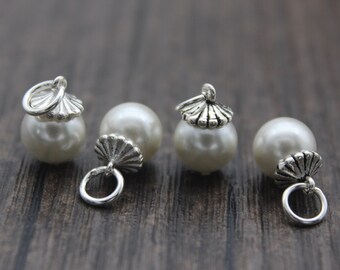 2 Pearl Charms,Shell Pearl Charms,Sterling Silver Caps, Add On