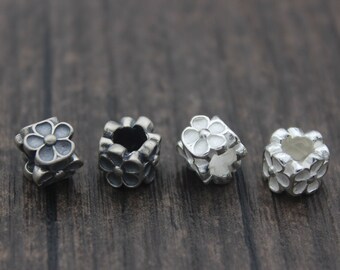 2 Sterling Silver Flower Beads,7.5x6.5mm Silver Flower Rondelle Beads,Flower Spacer Beads,Flat Round Flower Beads Spacer