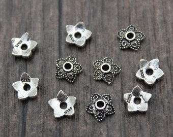 4pcs-7mm Sterling Silver Bead Caps,Silver Flower Bead Caps,Silver Bead Caps,Flower Caps