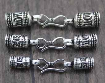 3.5mm 4mm 5mm Sterling Silver Cord Ends with Tibetan Om Mantra,Sterling Silver End Caps,Leather Cord End Cap,Silver Clasp for Cord