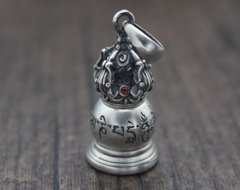 Caja de oración de plata de ley con mantra tibetano Om, Om Mani Padme Hum, colgante de caja de recuerdos de plata, caja de deseos