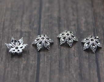 4 sterlingzilveren bloemkralenkapjes, 8 mm holle bloemkralenkapjes, bloemkapjes