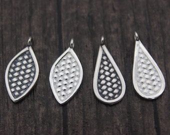 2 Sterling Silver Leaf Charms,Silver Teardrop Earring Charms,Water Drop Earring Tags