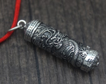 Caja de oración de dragón de plata esterlina, colgante de medallón con cabeza de dragón de plata esterlina, botella de perfume, colgante de caja de plata, caja de deseos