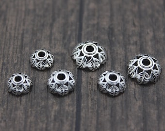 Sterling Silver Leaf Bead Caps,6.5mm 7.5mm 9.5mm Silver Bead Caps,Silver Flower Bead Caps,Flower Caps