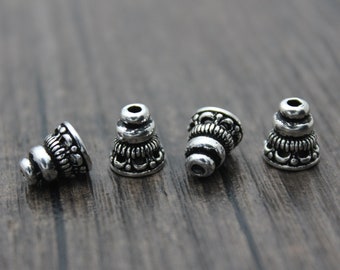 4 Sterling Silver Bead Caps,8x9mm Silver Tassel Bead Caps,Cone Bead Caps,Silver Bead Cones