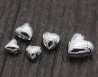 Sterling Silver Heart Bead,8mm 10mm 14mm Silver Heart Spacer Bead,Silver Love Bead,Silver Love Heart Bead