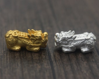S999 Sterling Silver Chinese Lucky Animal Pixiu Bead,Sterling Silver Spacer Bead,Good fortune Pixiu Beads, Lion Beads