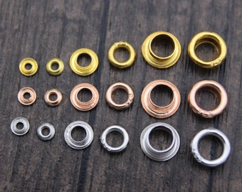 Sterling Silver Bead Grommets,3.5mm 5.5mm 7.5mm (Outer Size) Silver Eyelet Grommets,Gold & Rose Gold Plated Eyelet Bead Cores