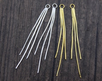 2 Sterling Silver Tassel Charms,40mm Silver Snake Chain Tassels,Gold Plated Tassels for Earrings for Necklace,Tassel Jewelry