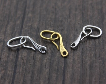 1 fermoir en argent sterling, fermoir crochet en argent, fermoir crochet en S plaqué or pour bracelet et collier