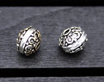 2 perles rondelles en argent sterling, perles d’espacement en argent sterling de 7 mm, perles rondes plates, entretoise de perles d’argent, perles de roue