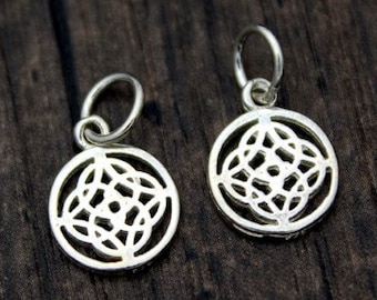 2 Sterling Silver Flower of Life Charms,Mandala Charms,Sacred Geometry Charms,Yoga Charms