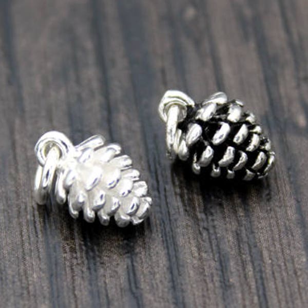 2 Sterling Silver Pinecone Charms,Sterling Silver Pine Cone Charms,Winter Charms,Christmas Charms