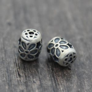 2 Sterling Silver Flower Tube Beads,7mm Silver Flower Barrel Beads,Silver Spacer Beads,Silver Hollow Flower Beads