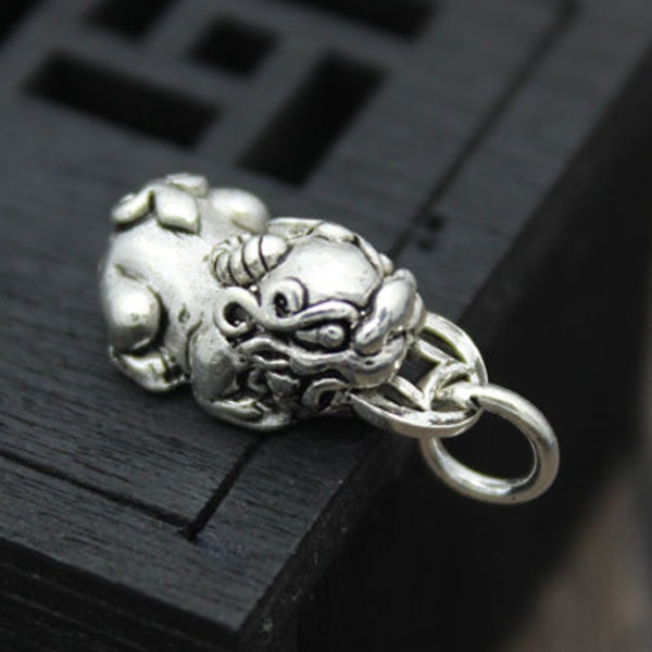 Sterling Silver Animal Charm,Lucky Animal Pixiu Charm Pendant,Good Fortune Pixiu Charm,Silver Lion Charm